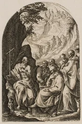 Sint-Hiëronymus onderricht zijn discipelen in de woestijn, uit de serie "Afbeeldingen van Rome"