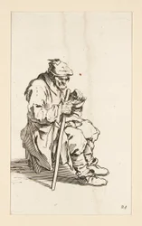 Zittende bedelaar, etend, uit De bedelaars