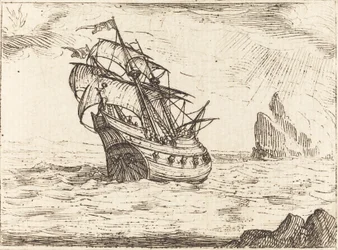 Schip dat nabij rotsen navigeert