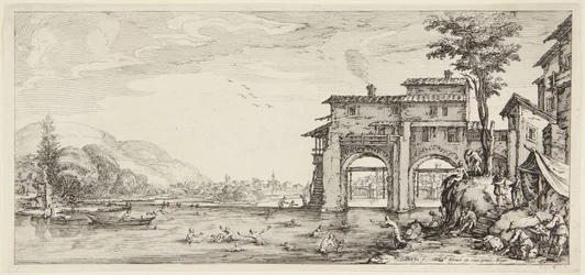 De baders, uit de serie "Paysages gravées pour Jean de Médicis, Paysages dessinés à Florence" (Landschappen voor Giovanni de Medici of landschappen ontworpen in Florence)