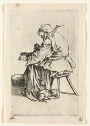 De bedelaars: Oude vrouw en katten