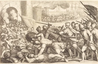 De Troepen Forceren de Poort van een Stad