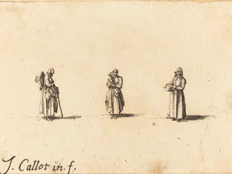 Drie vrouwen, een houdt een kind vast, waarschijnlijk 1634