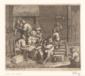 Gitaarspelende man in een herberg