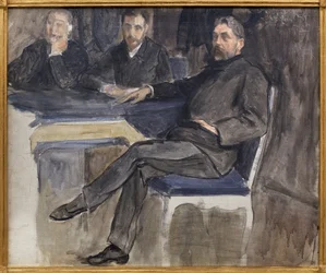 Studie voor het portret van Stéphane Mallarmé (1842-1898) en zijn vrienden van La Revue Indépendante. Schilderij door Jacques Émile Blanche (1861-1942), olieverf op doek.