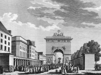 Franse Revolutie: Aanvaarding van de Grondwet van 3 september 1791. Gravure door Berthaut naar Swebach. Parijs, Bibliotheek van het Instituut voor Geschiedenis van de Revolutie