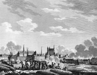 Franse Revolutie: Aanval op Nantes door de Vendeens op 29 juni 1793. Gravure door Berthaut naar Swebach. Parijs, Bibliotheek van het Instituut voor Geschiedenis van de Revolutie.