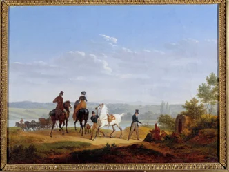 Landschap met figuren en ruiters