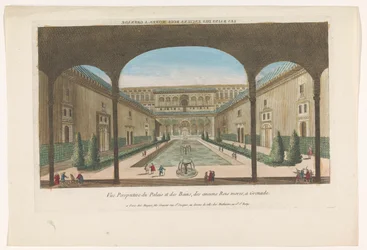 Gezicht op een binnenplaats met fonteinen van het Alhambra te Granada