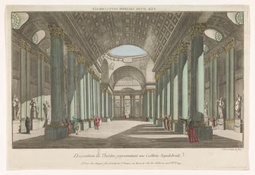 Gezicht op een galerie met sepulchrale beelden