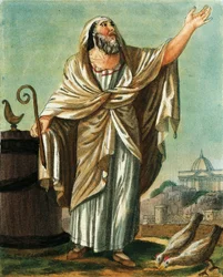 Augur, door Jacques Grasset de Saint-Sauveur (1757-1810), gravure uit Het oude Rome, of historische en beeldende beschrijving van alles wat betrekking heeft op het Romeinse volk, zijn leger, zeden, religieuze en openbare leven