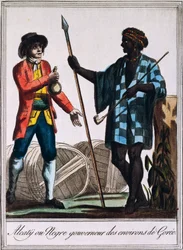 Alcaty, stamhoofd van Gorée, Senegal, gravure uit een tekening door Labrousse, uit Encyclopedie des Voyages, door Jacques Grasset de Saint-Sauveur