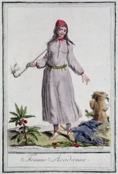 Femme acadienne - in "Encyclopedie van Reizen" door Grasset St Sauveur, ed. 1796