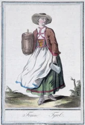 Vrouw van Tirol - in "Encyclopedia of Travels" door Grasset St Sauveur, ed. 1796