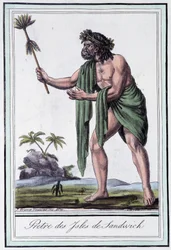 Priester van de Sandwich-eilanden - in "Encyclopédie des voyages" door Grasset Saint Sauveur, ed. Parijs 1796