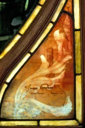 Nancy (departement 54), Art Nouveau, Kamer van Koophandel en Beurs, Handtekening van een glas-in-lood door Jacques Gruber (1870-1936)