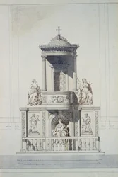 Ontwerp voor een preekstoel, ca. 1825 (pen en inkt en wc op papier)