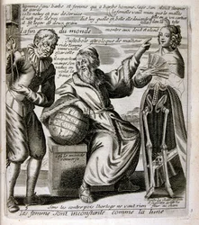 17e eeuwse gegraveerde illustratie uit een verzameling spreekwoorden. Parijs 1657-1663. Door Jacques Lagniet (1620-1675). Franse graveur. Van hem veel maatschappijkritische gravures en spotprenten zoals zijn soms groteske en fantastische illustraties