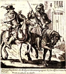 Don Quichot op Rossinante, vergezeld door Sancho Panza op zijn ezel Grison, ca. 1640 (illustratie)
