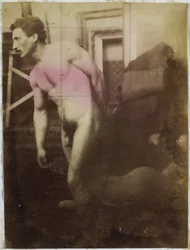 Studie van een mannelijk naaktmodel in het atelier van Jacques de Lalaing