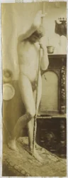 Studie van een mannelijk naaktmodel, staand, in het atelier van Jacques de Lalaing