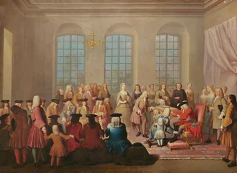 Filips V van Spanje geeft het Gulden Vlies aan de Maarschalk van Tesse als Franse ambassadeur in Spanje in 1724