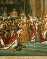 Kroning van Napoleon I, keizerin Josephine op haar knieën voor Napoleon ...