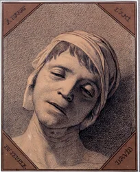 Studie naar de natuur van het hoofd van Jean-Paul Marat (1763-1793), vermoord op 13/07/1793. 0,27 x 0,21 m, Versailles, Musée du Château