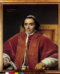 Halflang portret van Paus Pius VII (Gregoire Chiaramonti), Paus in 1800 (1742-1823). Schilderij door Jacques Louis David. 19e eeuw