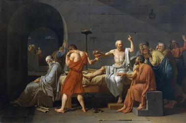 Zelfmoord van Socrates, oude Griekse filosoof (5e eeuw v.Chr.) moest cicuta drinken na beschuldiging van goddeloosheid en jeugdcorruptie