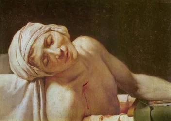 De dood van Marat, detail van het gezicht, 1793
