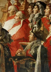 De kroning van Napoleon I door paus Pius VII in de kathedraal Notre-Dame de Paris ...