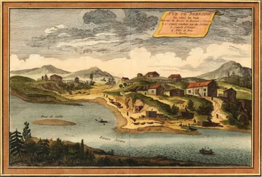 Uitzicht op Beryozovo vanaf de Sosva Rivier, 1760