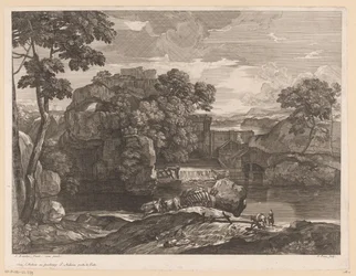 Rivierlandschap met hooiwagen op de voorgrond