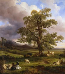 Dieren Rustend Rond een Grote Eik, 1842
