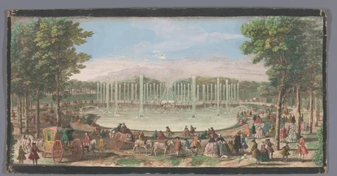 Gezicht op het Bassin de Neptune in de Tuin van Versailles