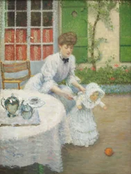 Jacques Wely Moeder met een meisje dat bal speelt 1906