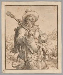 Een jager met een dode haas en een hond (Studie voor "Terra")