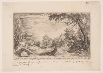 Landschap met een hert op een brug, uit Landschappen