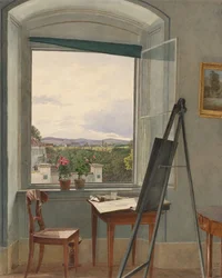 Uitzicht vanuit het atelier van de kunstenaar in Alservorstadt in de richting van Dornbach, 1836