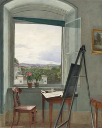Uitzicht vanuit het atelier van de kunstenaar in Alservorstadt in de richting van Dornbach, 1836