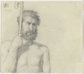 Mannelijk naakt halffiguur met herdersstaf