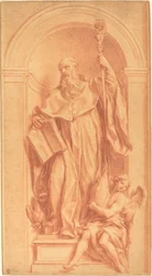Een Beeld van Sint Benedictus in een Niche