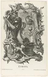Rocaille met de personificatie van het werelddeel Europa
