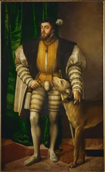 Keizer Karl V, in wiens rijk de zon ... (schilderij op doek)