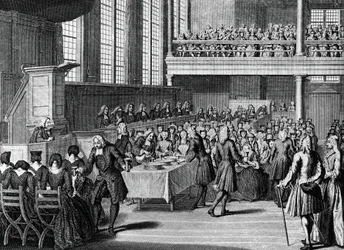 Anabaptisten diner, gravure door Jacobus van der Schley (1715-1779) uit Religieuze Ceremoniën en Gebruiken van Alle Volkeren van de Wereld
