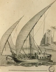 Zeilboot van Nubië, Egypte, gravure uit Cartes et figures du Voyage en Nubie et en Abyssinie, James Bruce