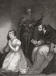 John Feckenham bezoekt Lady Jane Grey in de Tower of London (prent)