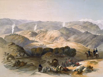 Jugdelluk, De laatste stand van het leger van generaal Elphinstone tijdens de rampzalige terugtocht (gekleurde litho)