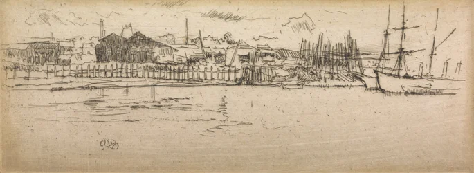 Droogdok, Southampton, uit een set van twaalf etsen getiteld The Naval Review, 1887